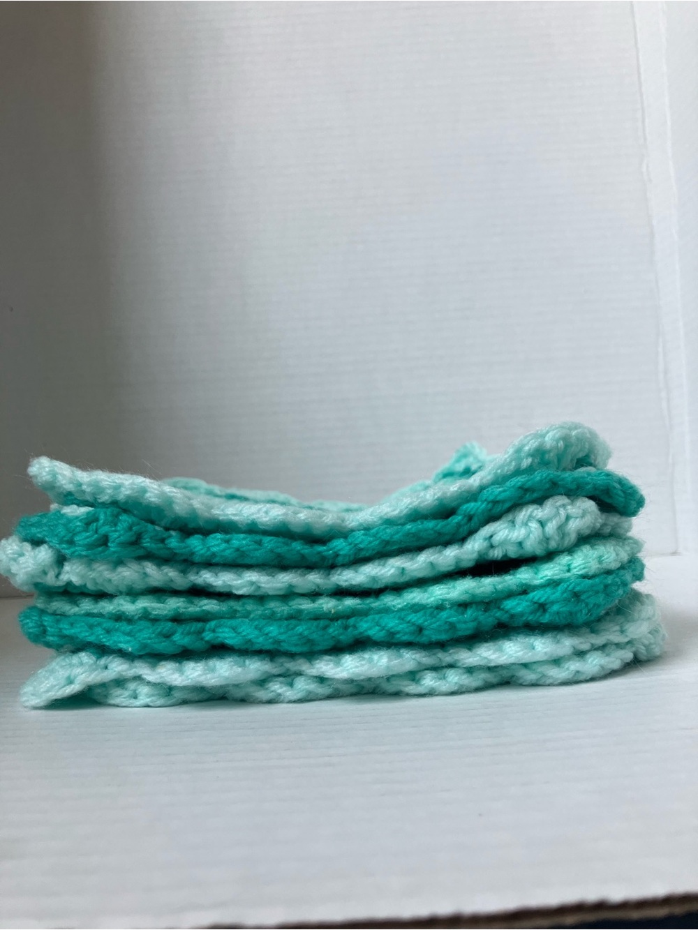 Hand-Crocheted Green Striped Kitchen Dining Cloths or Mats - Set of 7 Aprox 7” - Picture 10 of 10